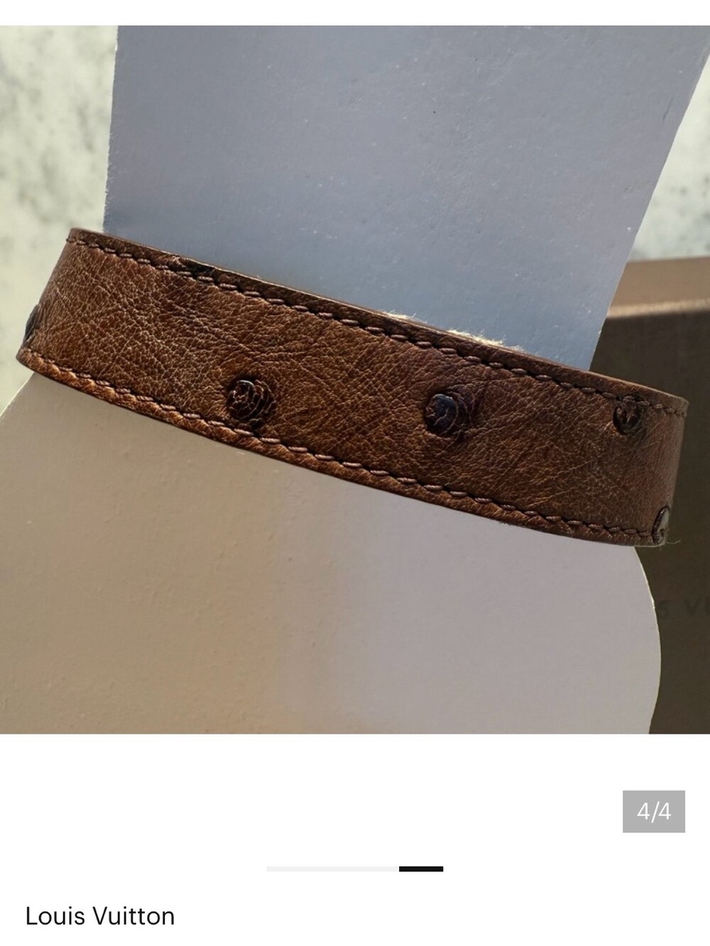 Louis Vuitton Ostrich Leather Dark Brown Bracelet with Stud Details - Picture 4 of 5
